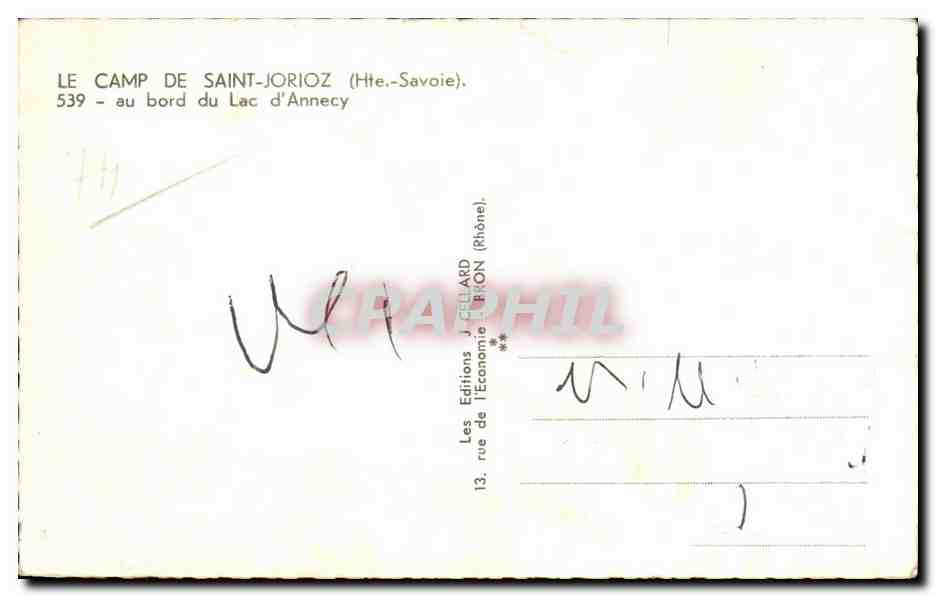 Le Camp de Saint-Jorioz — au bord du Lac d'Annecy — Éditions J. Cellard — Rückseite