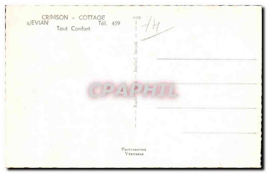 Evian - Crimson Cottage tel 459 - CPA  — Verso
