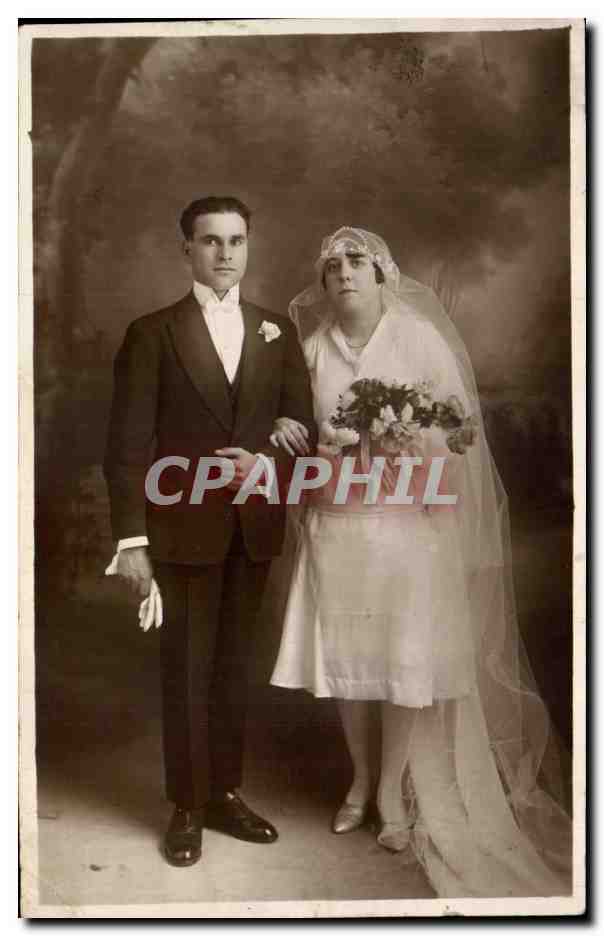 CARTE PHOTO Fantaisie - Couple - marriage - CPA 