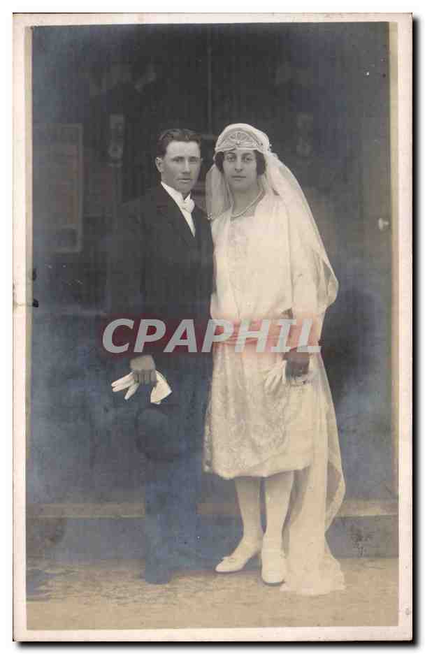 CARTE PHOTO Fantaisie - Couple - marriage - weeding - bride - groom - CPA 