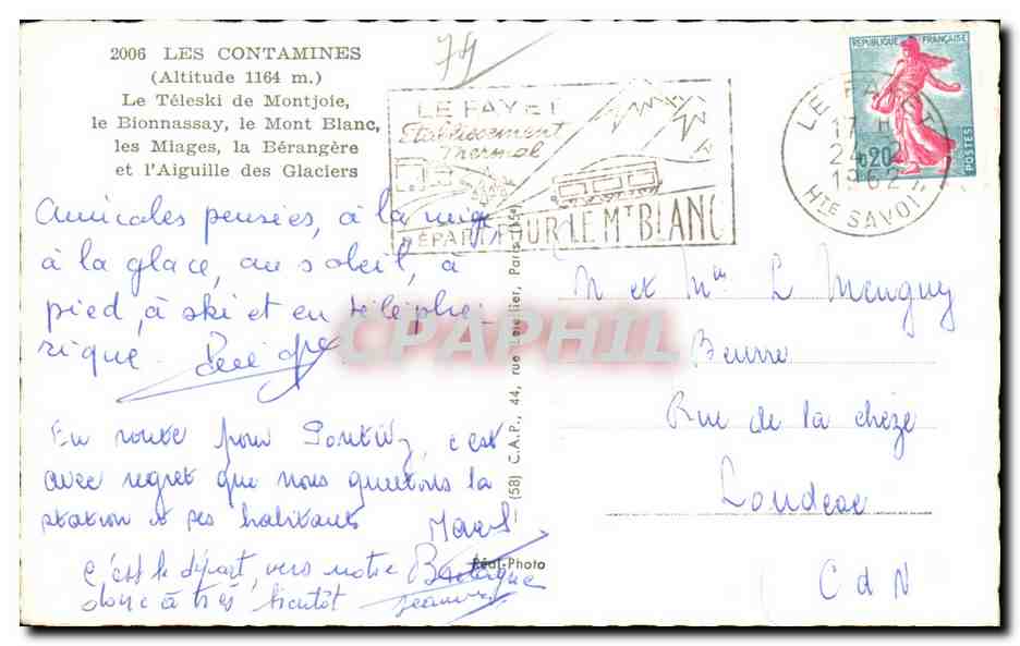 Les Contamines — Mont Blanc — Téléski de Montjoie — éditeur Le Fayet — Reverso