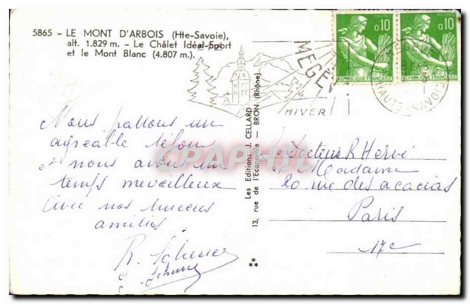 Le Mont d'Arbois (Haute-Savoie) — Le Chalet Idéal-Sport et le Mont Blanc (4.807 m.) — Éditions J. Cellard — Reverso
