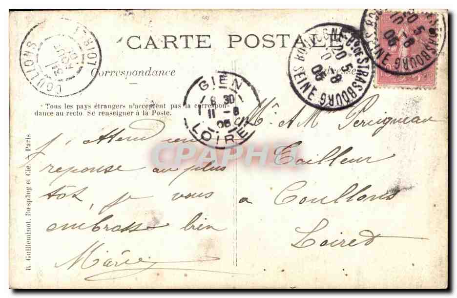 Dos jóvenes mujeres en un balcón — Gien, Loire — editor It. Galliouinot, París — Reverso