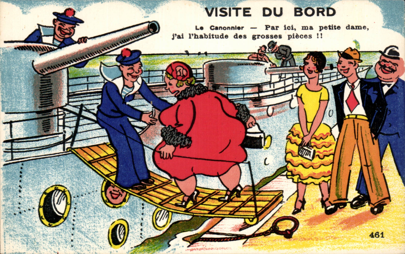 Visite du Bord — Le Canonnier — Par ici, ma petite dame, j'ai l'habitude des grosses pièces !! — Éditions GABY n°461