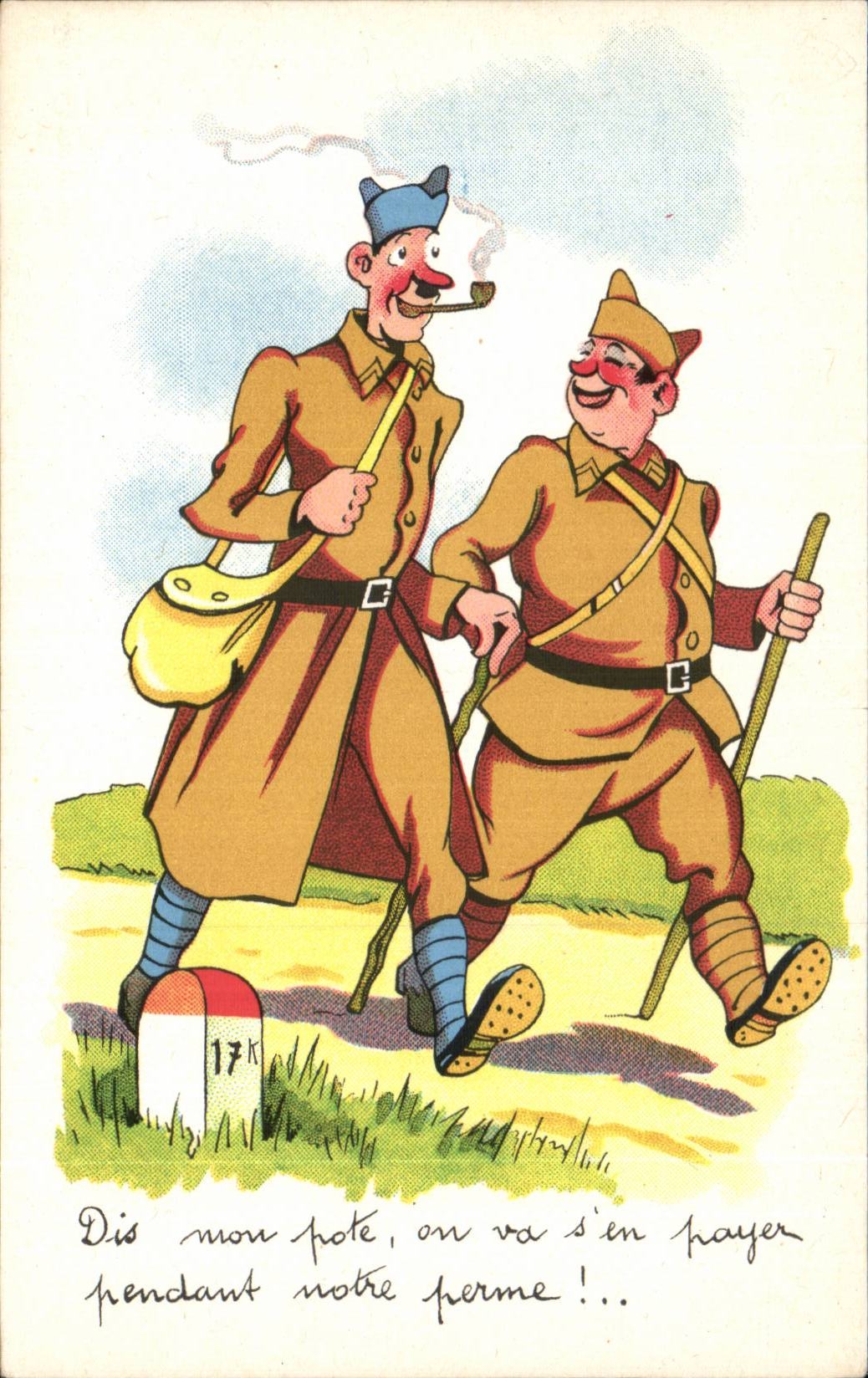 Due soldati caricaturati — Serie Comica Militare – 6 — Stampa in Francia