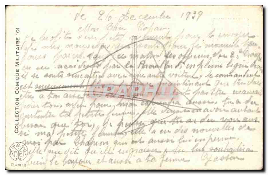 Deux femmes et deux soldats — scène humoristique — Noët, Paris, n°101 — Verso