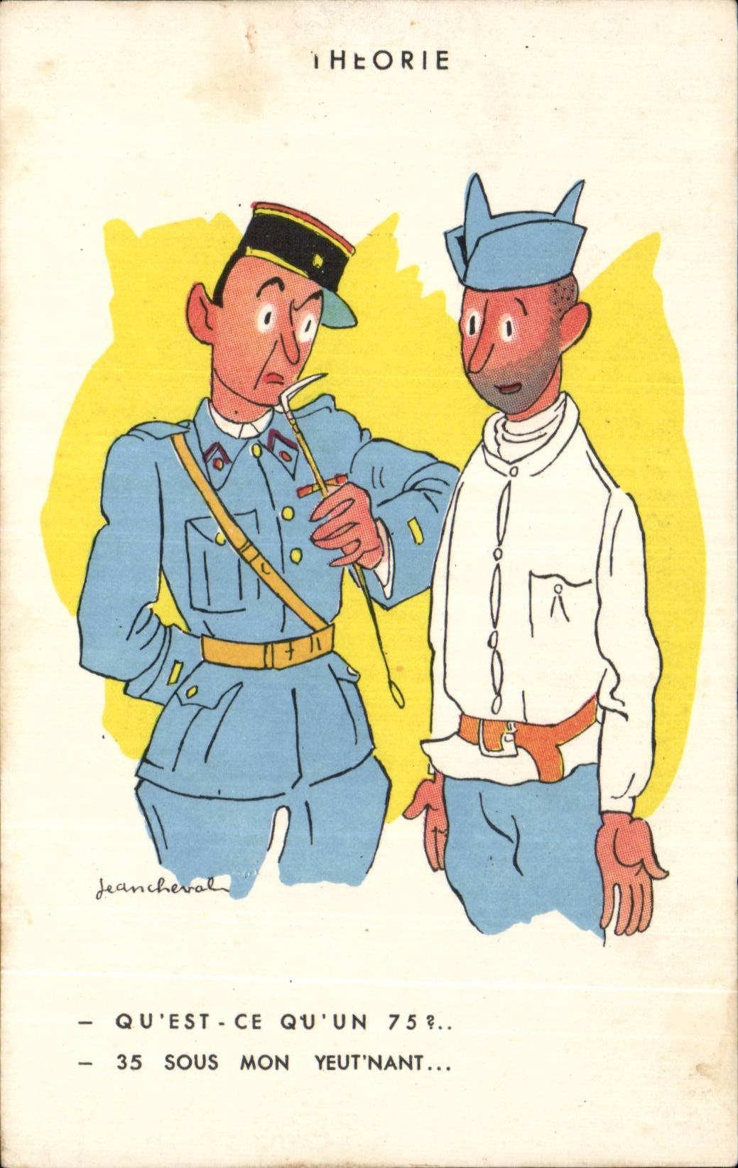 CPA Illustrateur Militaria Humour Theorie Qu'est ce qu'un 75 ? 35 sous mon yeutnant