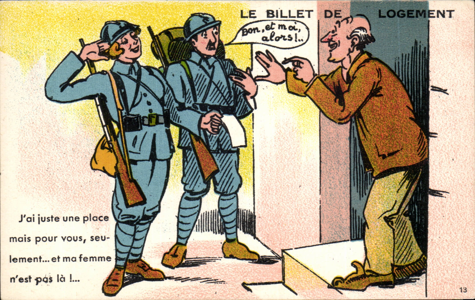 Soldats et civil — Le billet de logement — J. Nozais, Édit. (Tenue Bouchaud) 18, Avenue du Côteau, Nantes