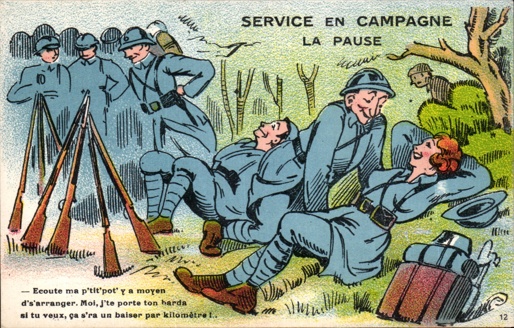Service en Campagne — La Pause — J. Nozis Édit. Nantes