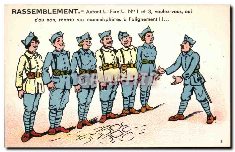 Rassemblement — Autant !... Fixe !... N° 1 et 3, voulez-vous, oui z'ou non, rentrer vos mammisphères à l'alignement !... — J. Nozais, Édit. Nantes