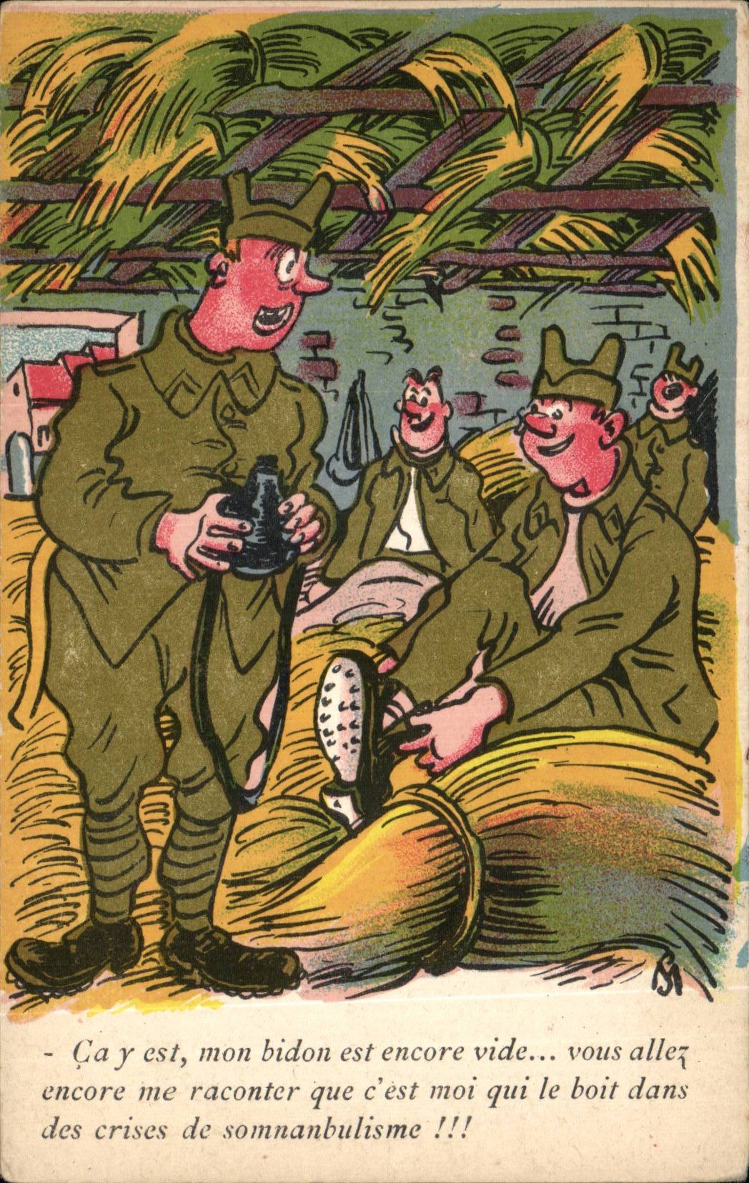 Soldats en campement — scène humoristique — Collection Comique Militaire, éditée par Nocer, Paris