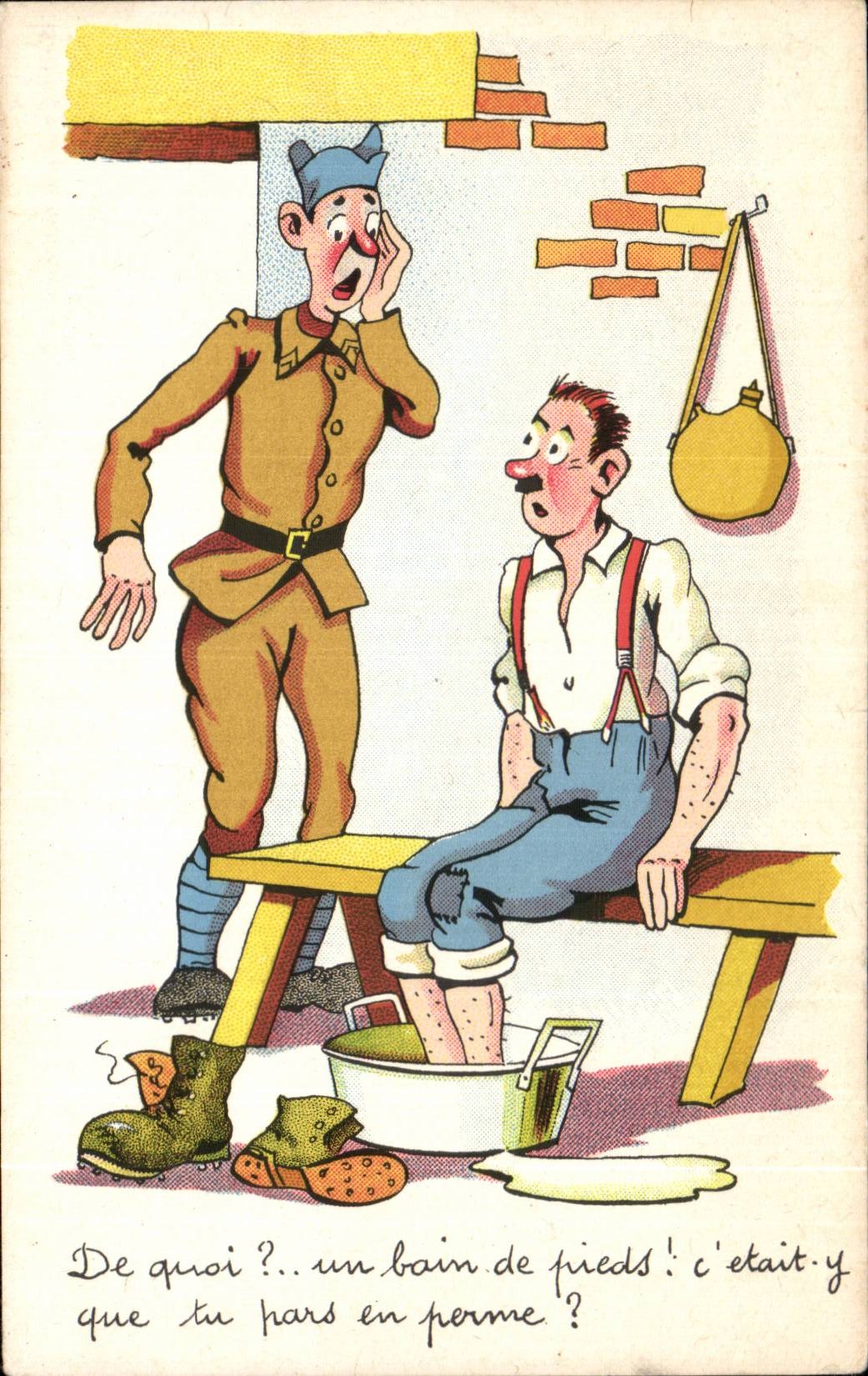 Soldado y campesino — baño de pies — Serie Comica Militar — 3