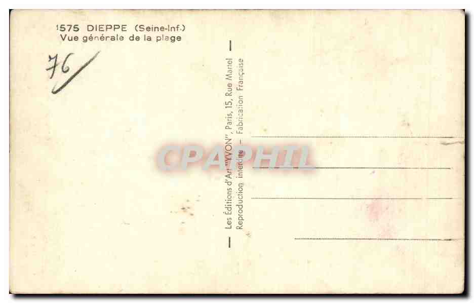 CPA Dieppe Vue generale de la plage — Rückseite