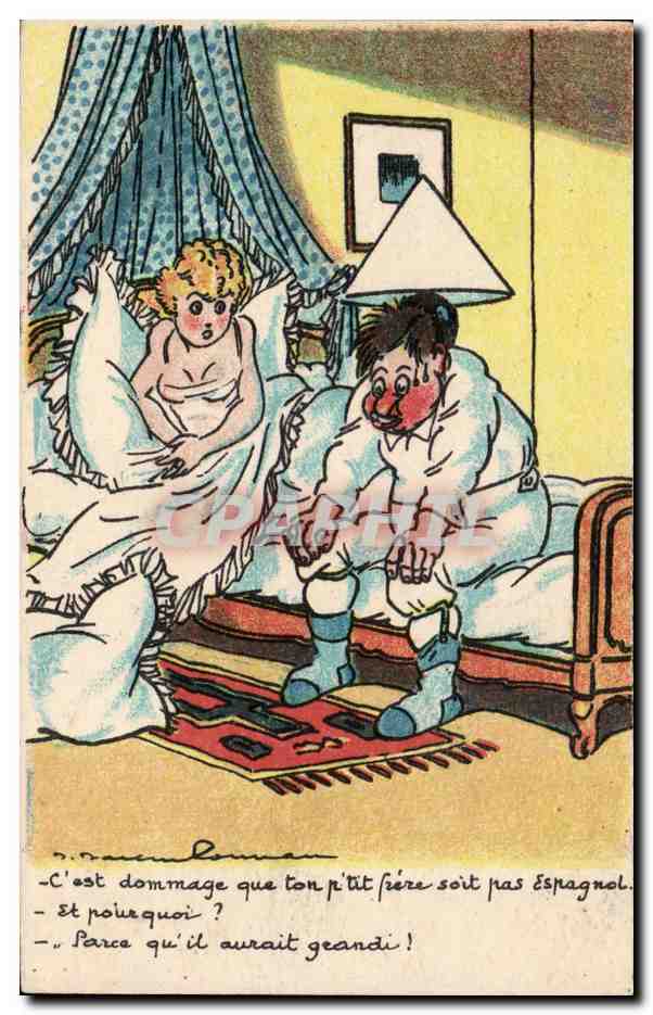 Sujet humoristique — caricature de deux personnages dans une chambre — éditeur NOER, Paris