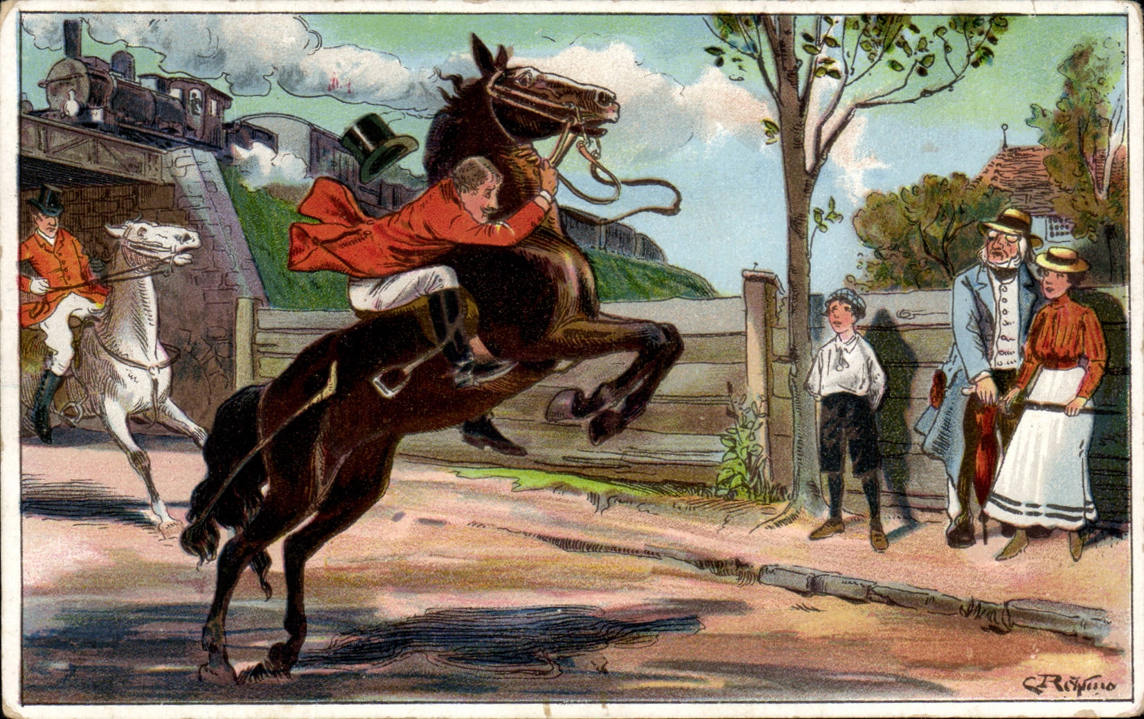 CPA Fantaisie Cavalier sur sa monture Hippisme
