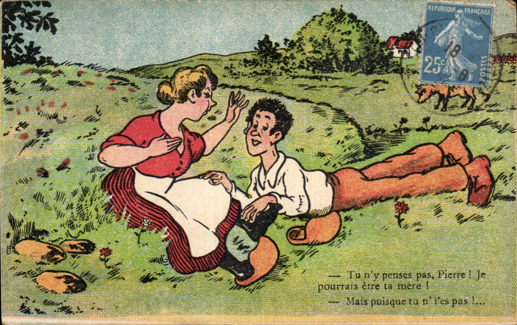 Jeux de mots entre une femme et un jeune homme — éditeur GH Dépose