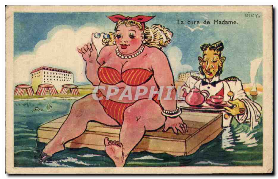 CPA Fantaisie Humour La cure de madame Femme FortRiky