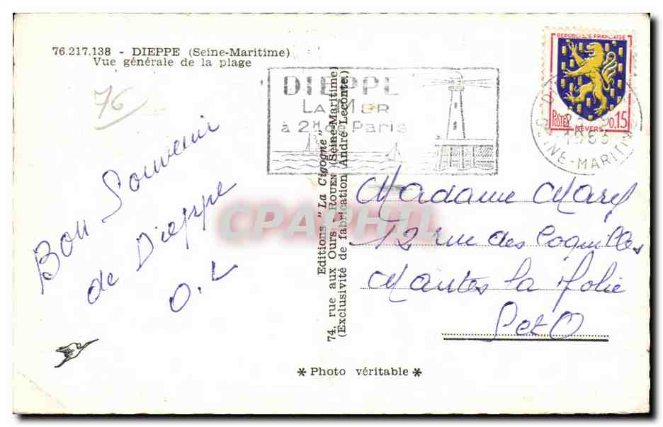 CPSM Dieppe Vue generale de la plage — Rückseite