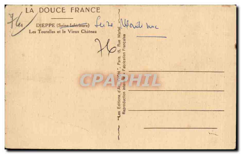 CPA Dieppe Les tourelles et le vieux chateau — Rückseite