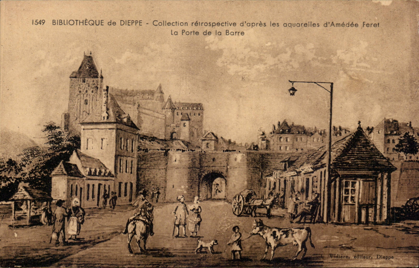 CPA Dieppe Bibliotheque Collection retrospective des aquarelles d'Amedee Feret La porte de la Barre