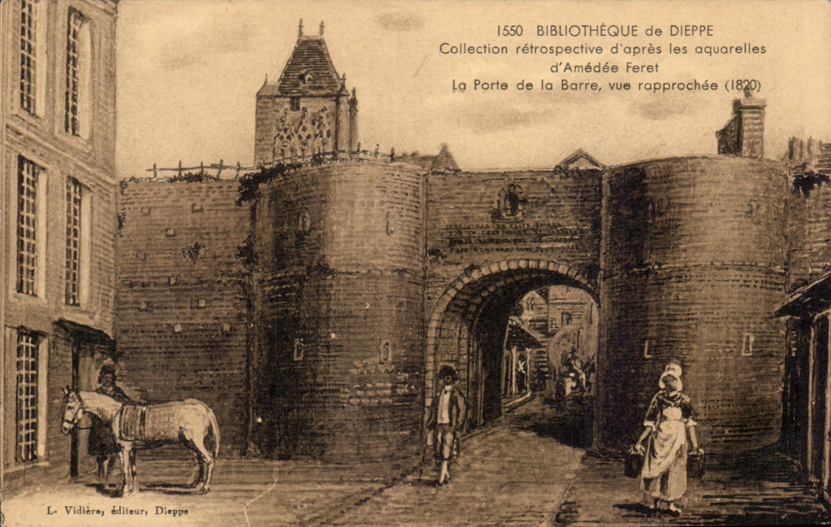 CPA Dieppe Bibliotheque Collection retrospective d'apres la aquarelles d'Amedee Feret La porte de la Barre 