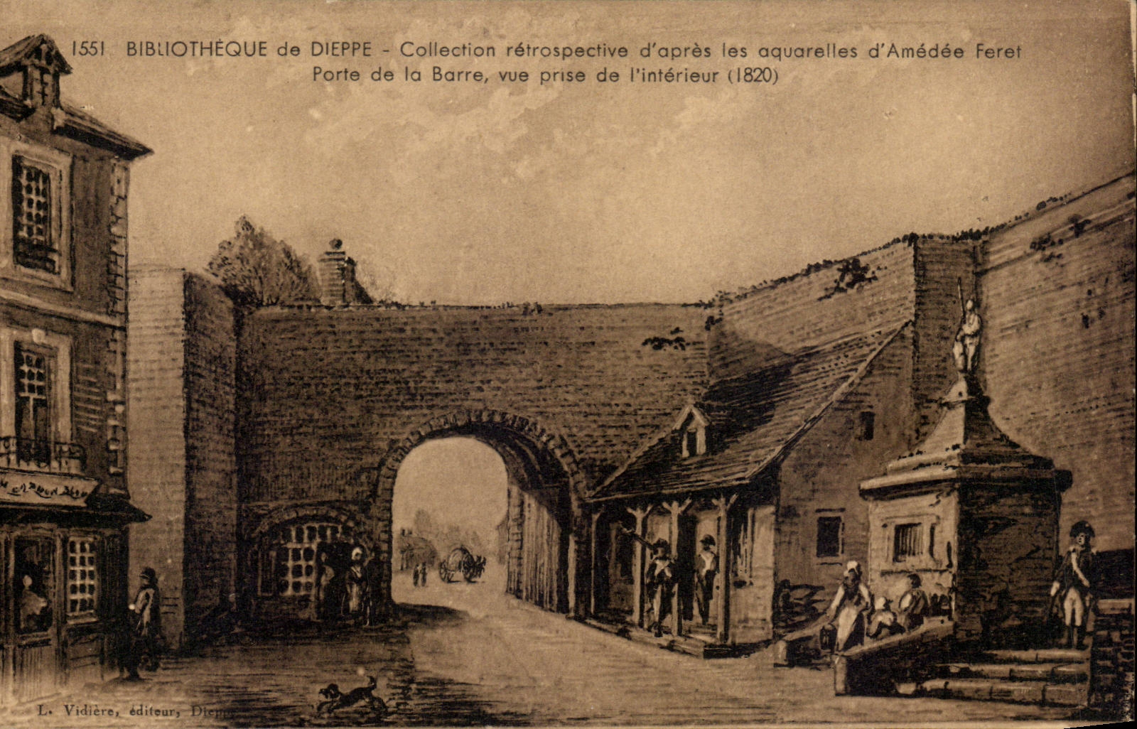 CPA Dieppe Bibliotheque Collection retrospective d'apres la aquarelles d'Amedee Feret Porte de la Barre 1820