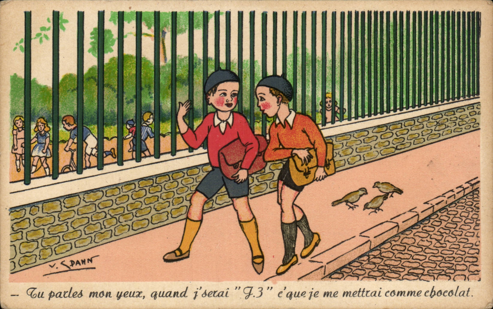 CPA Fantaisie Illustrateur Enfants Ecoliers chocolat