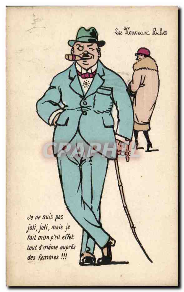 Les Nouveaux Riches — caricature d'un homme avec cigare et canne — éditeur Paris Gérouse