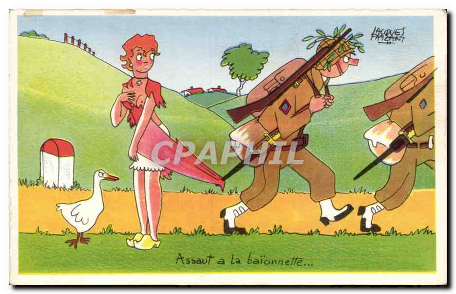 CPA Fantaisie Illustrateur Humour Militaria Assaut a la baionnette Jacques Faizant