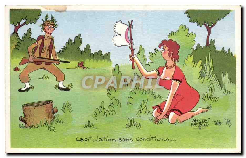 CPA Fantaisie Illustrateur Humour Militaria Capitulation sans condition Jacques Faizant