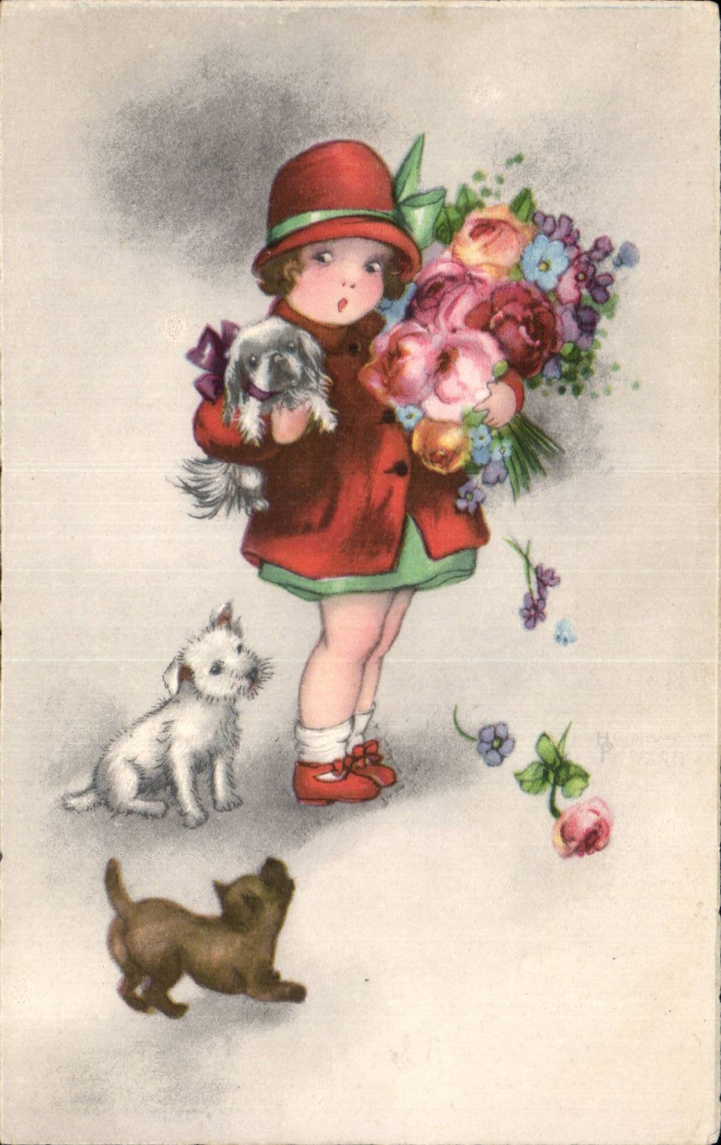 CPA Fantaisie Illustrateur Enfant Chiens Dogs