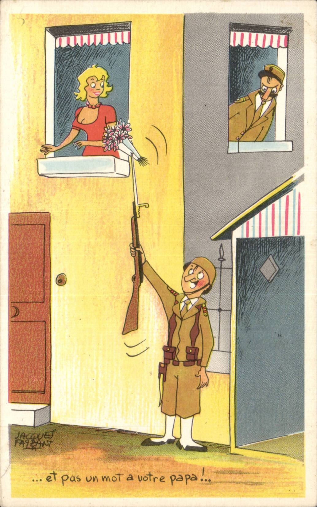 CPA Fantaisie Illustrateur Humour Militaria Jacques Faizant Et pas un mot a votre papa !