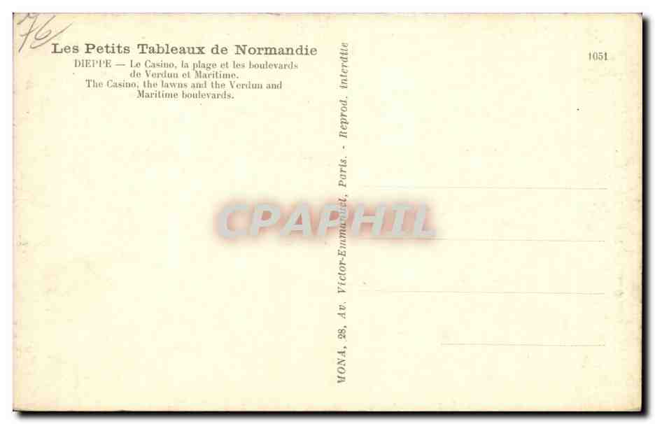 CPA Dieppe Le casino la plage et les boulevards de Verdun et maritime — Rückseite
