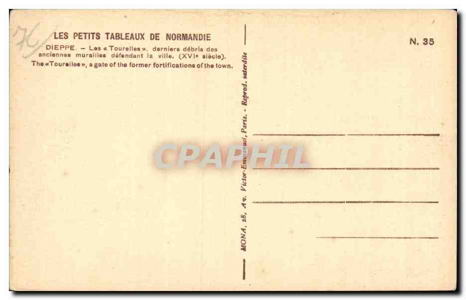 CPA Dieppe Les tourelles Le chateau — Rückseite