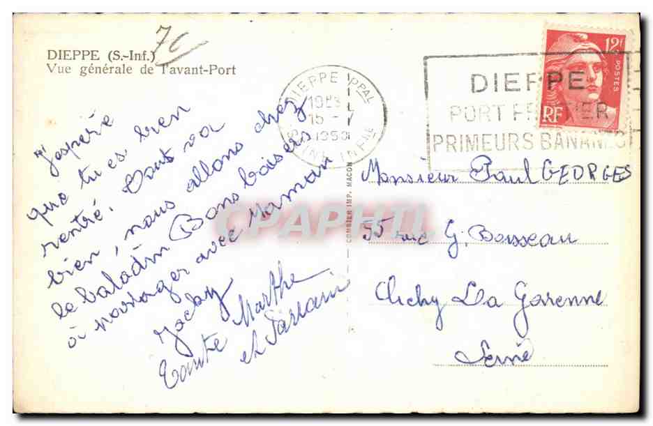 CPSM Dieppe Vue generale de l'avant port — Rückseite