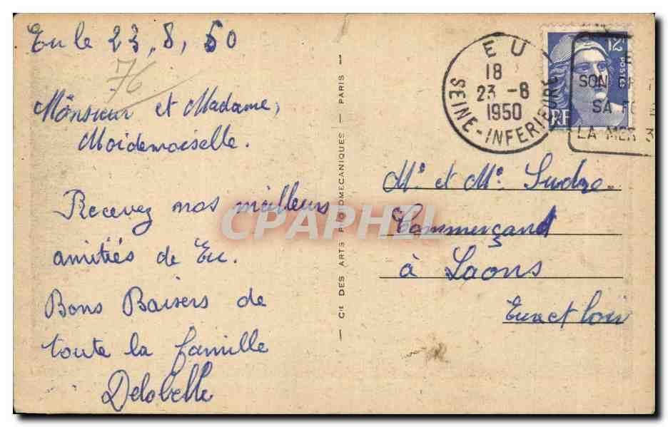 CPA Eu Vue generale L'eglise Notre Dame et le chateau — Rückseite