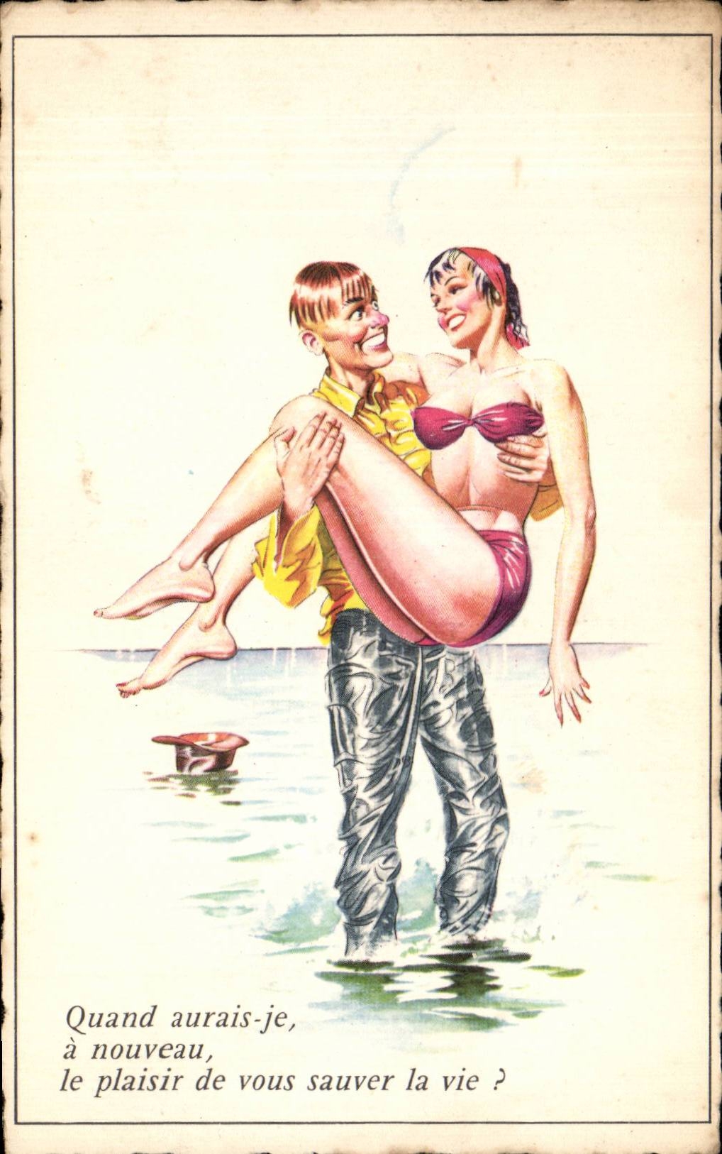 CPA Fantaisie Humour Femme Quand aurais je a nouveu le plaisir de vous sauver la vie ?