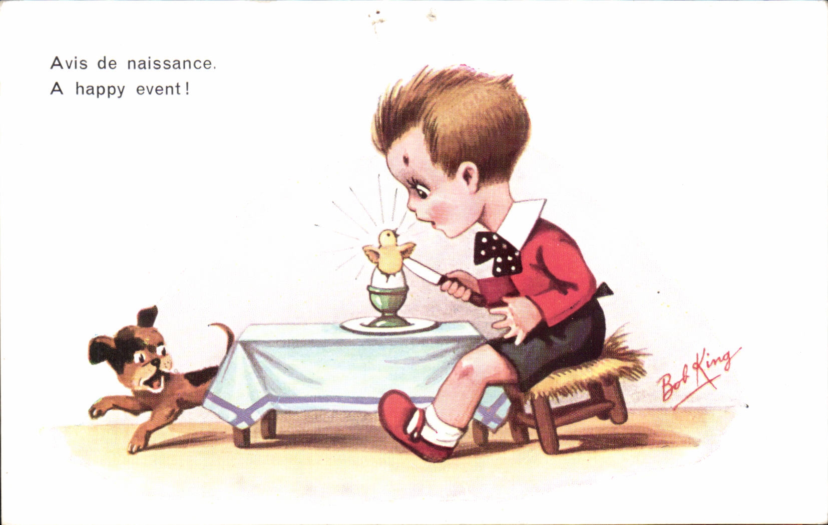 CPA Fantaisie Humour Femme Enfant Avis de naissance A happy event ! Chien Dog Bob King