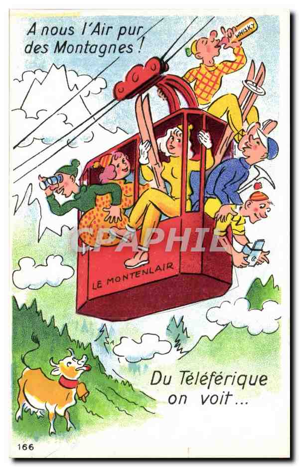 CPA Fantaisie Humour A nous l'air pur des montagnes ! Du teleferique on voit Montenlair