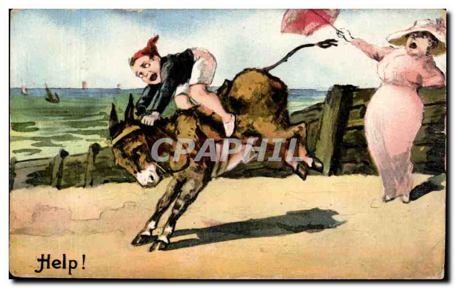 CPA Fantaisie Humour ane donkey Mule Help 