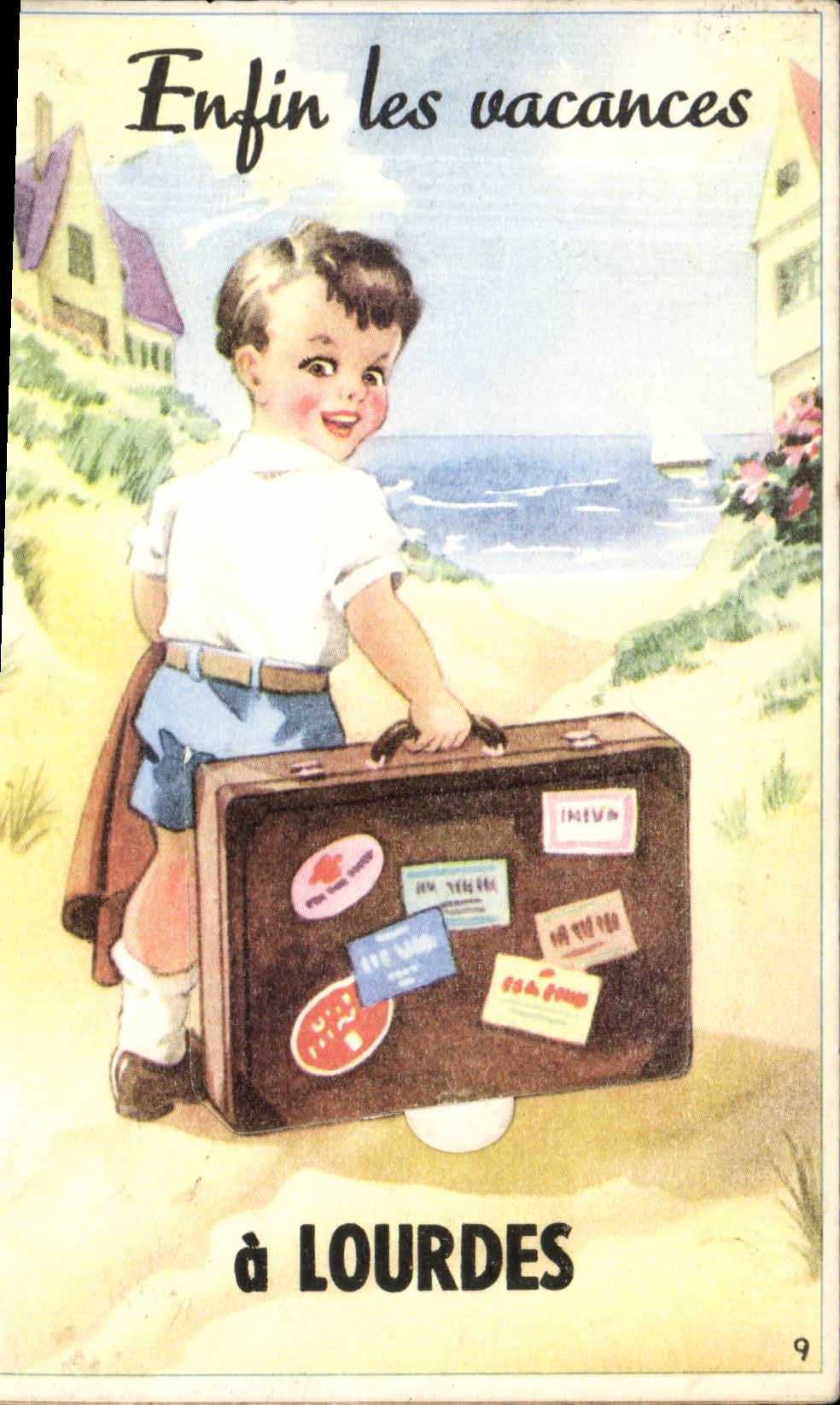 CARTE SYSTEME Fantaisie Humour Illustrateur Enfant Enfin les vacances Lourdes