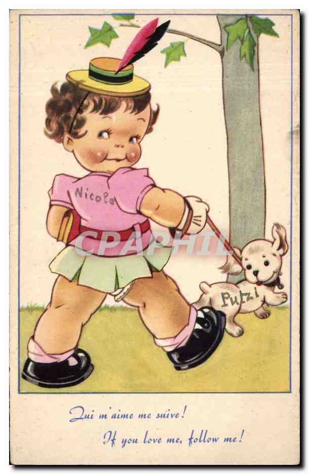 CPA Fantaisie Humour Illustrateur Enfant Chien Dog Putzi