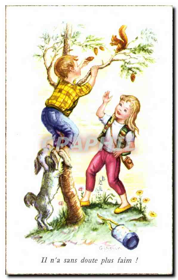 CPA Fantaisie Illustrateur Enfants Chien 