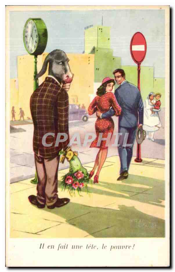 CPA Fantaisie Illustrateur Il en fait une tete le pauvre ! Ane Donkey