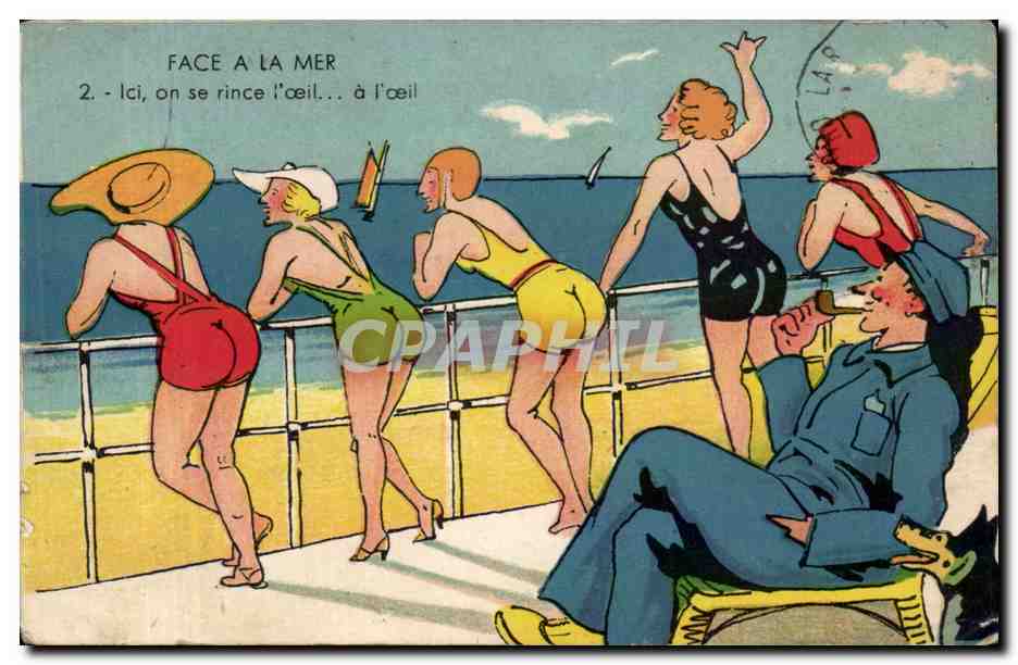 CPA Fantaisie Illustrateur Face a la mer Ici on se rince l'oeil a l'oeil 