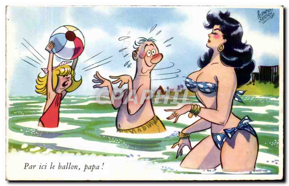 Famille à la plage — dessin de Pedro Seguí — série N°24