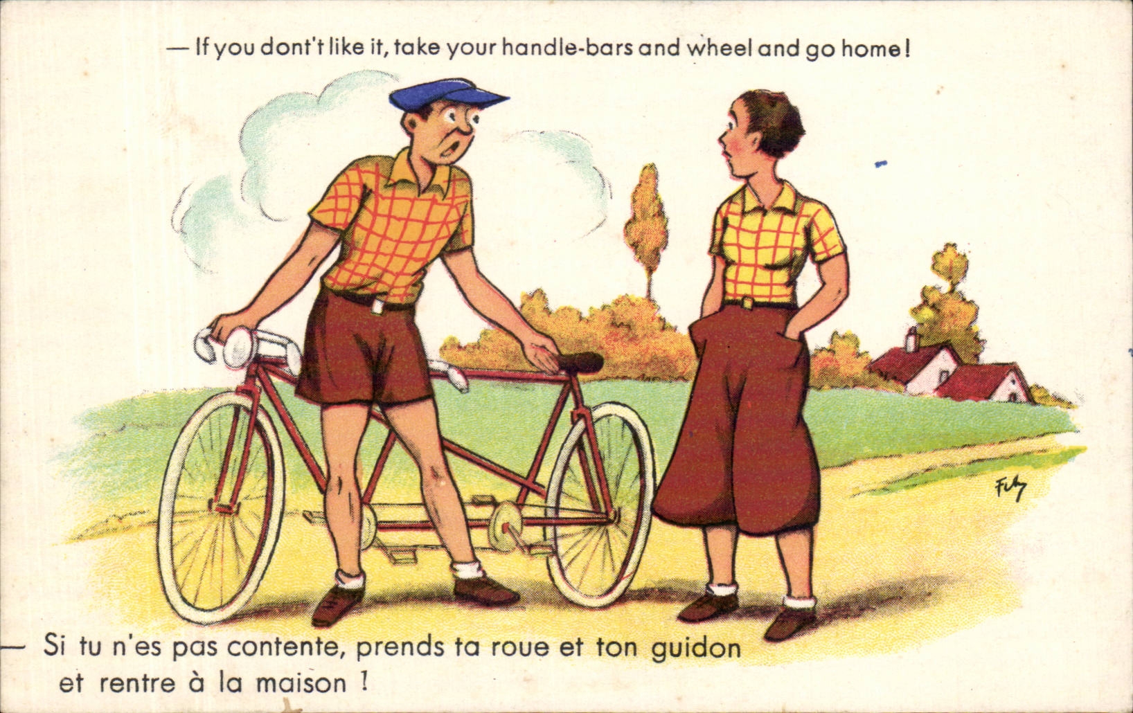 Cycliste et femme — scène humoristique — FUG