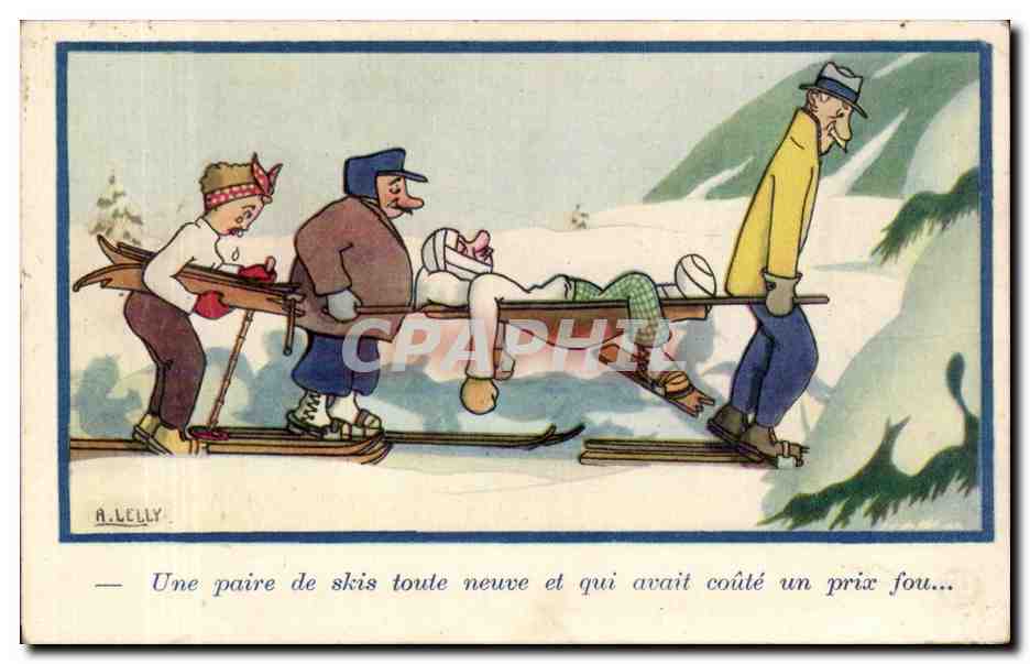 Skieurs portant un blessé — A. LELLY — Fabrication Française
