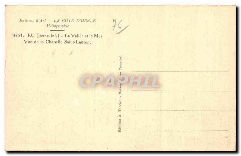 CPA Eu La vallee et la mer Vue de la chapelle Saint Laurent — Rückseite
