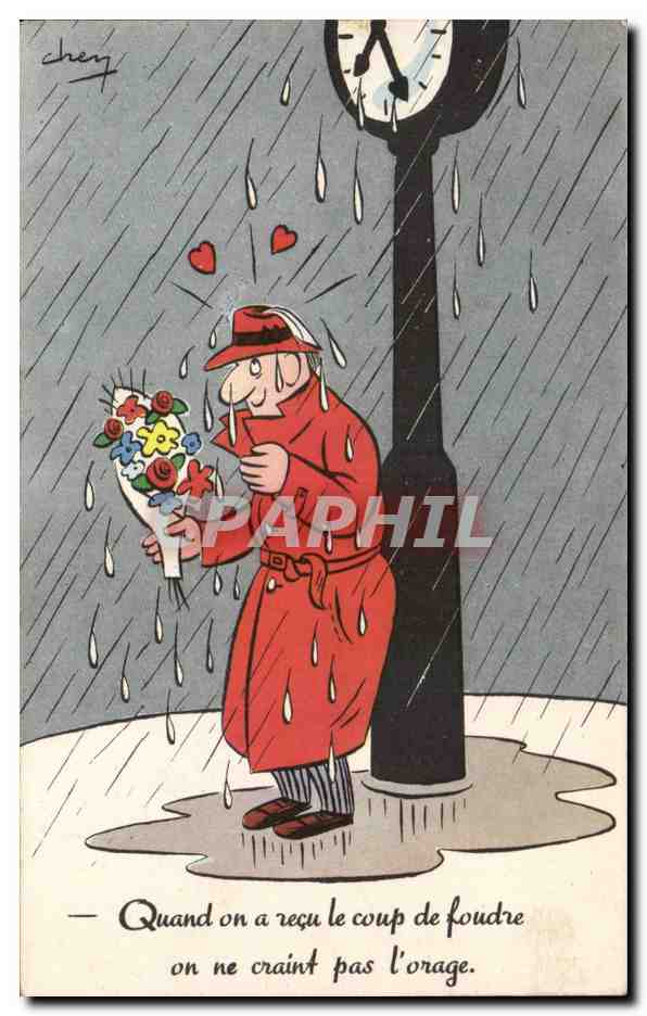 CPA Fantaisie Illustrateur Humour Quand on a recu un coup de foudre on ne craint pas l'orage